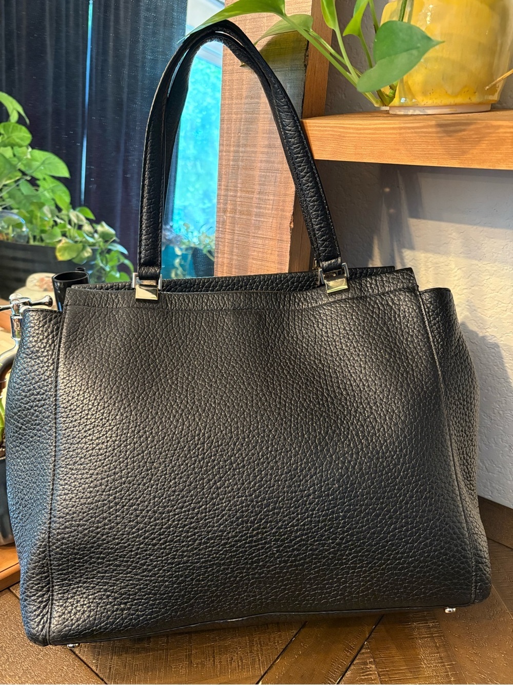 👛❤️Kate Spade New York Black Pebbled Leather Turnlock Tote Shoulder Bag Large - Picture 6 of 10